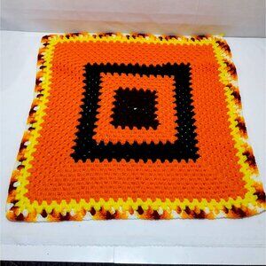 Handmade Crochet Granny Square Afghan Orange & Black Crotchet Throw Blanket